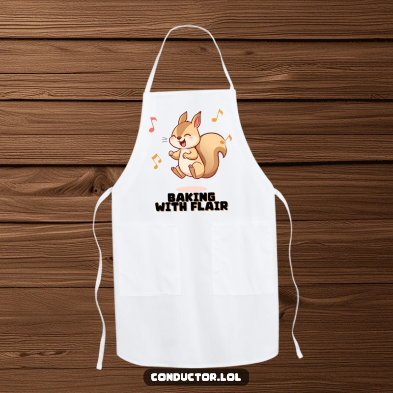Funny Squirrel Musician Apron: A playful squirrel leaping between musical notes, ready to add fun to your cooking.