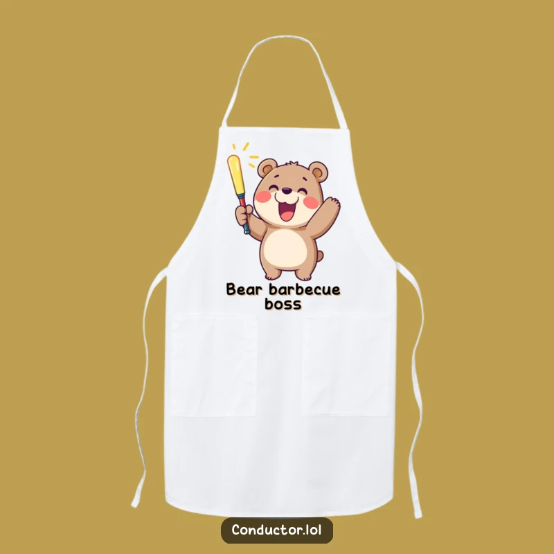 Funny Cheerful Bear Baton Apron: Cook with Joy & Smiles - Great Gift!
