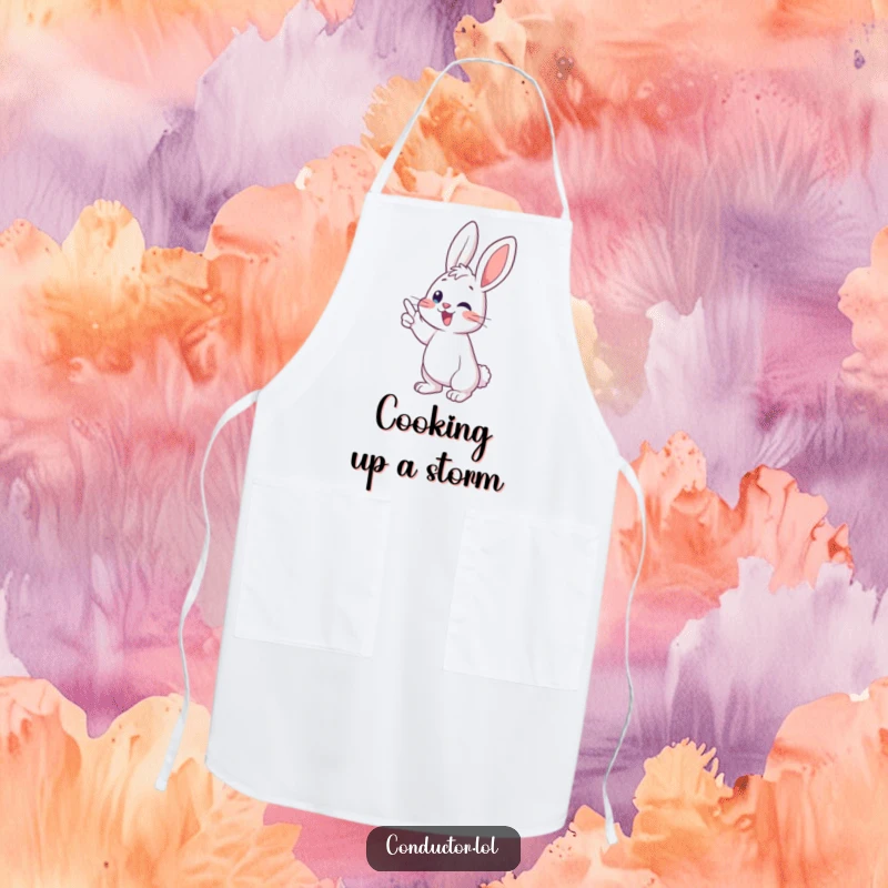 Funny bunny conductor apron, hilariously guiding a musical crescendo while cooking, a practical and humorous kitchen accessory.