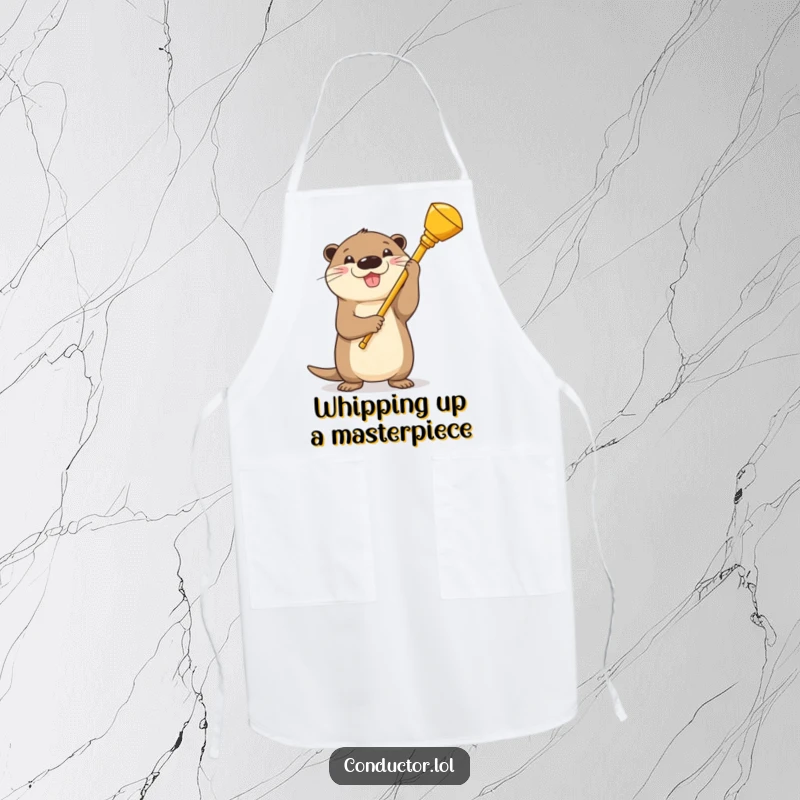 Funny Otter Conductor Apron: A proud cartoon otter holding a golden baton, ready to lead the kitchen symphony.
