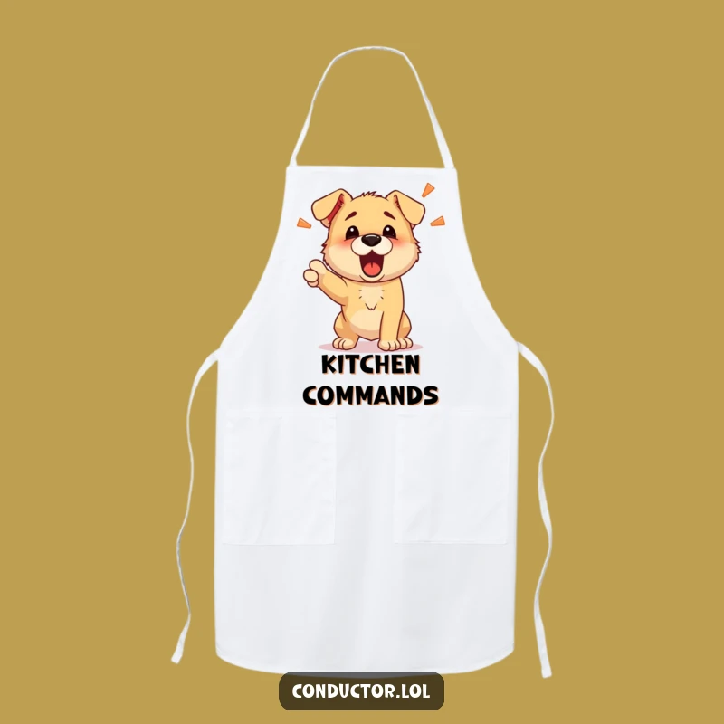 Funny Puppy Commander Apron - Energetic Barking Kitchen Wear for Cooks