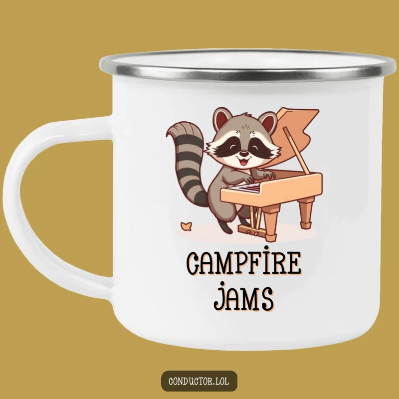 Funny Raccoon Piano Camping Mug: Tail Tunes Outdoors, Humor Gift!