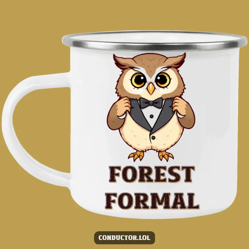 Funny Owl Tuxedo Camping Mug: Enjoy Your Adventures in Style