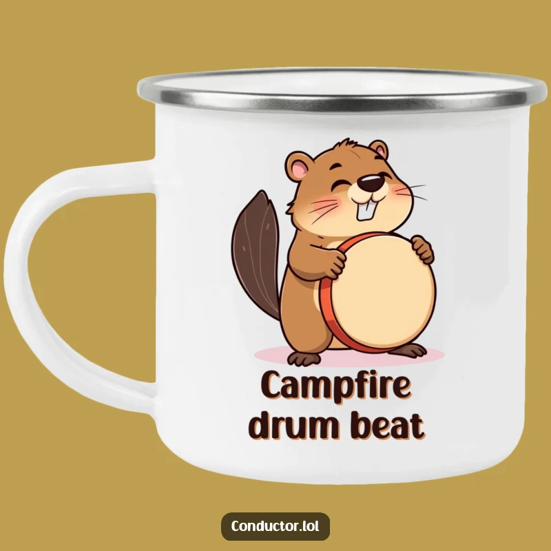 Funny Beaver Drummer Camping Mug: Adventure with Beaver's Powerful Beat!