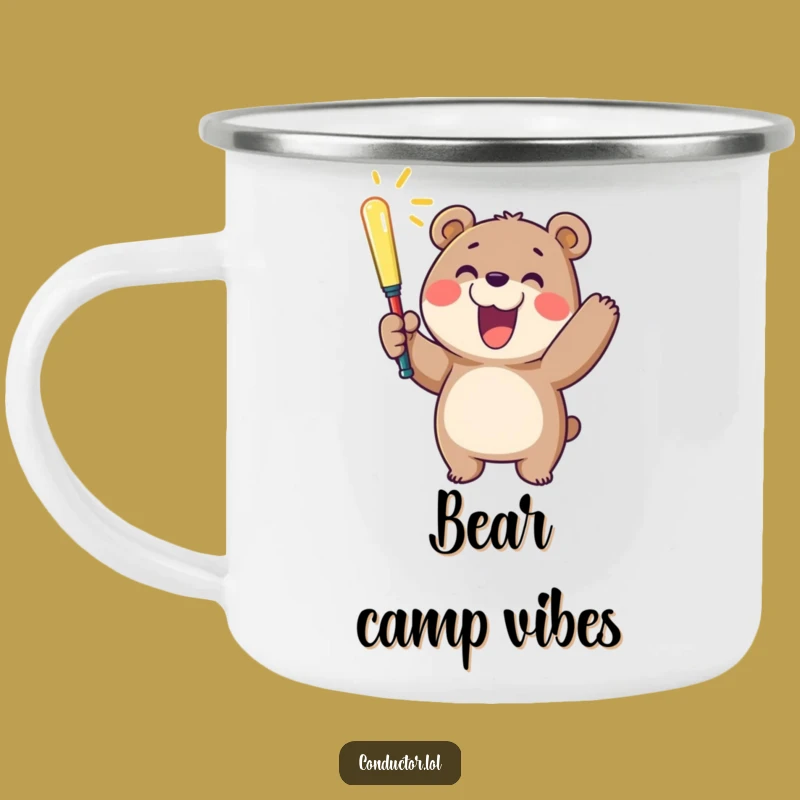 Funny Cheerful Bear Baton Camping Mug: Adventure Fuel & Fun - Perfect Gift!