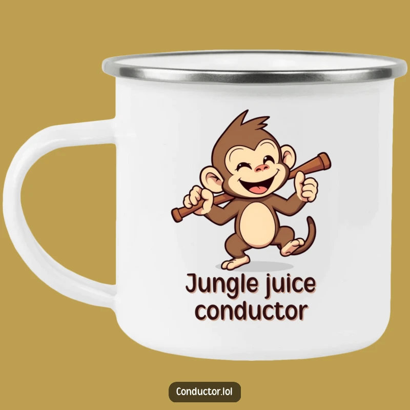 Funny Monkey Conductor Camping Mug: Adventure with Primate Panache
