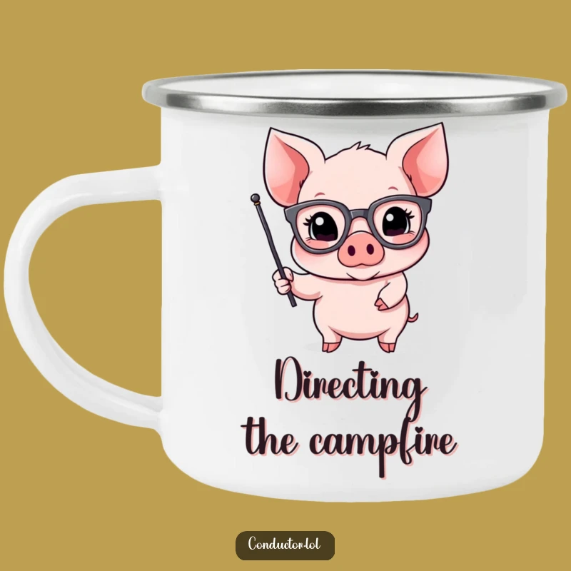 Funny Piglet Orator Enamel Camping Mug: Humorous Outdoor Gift for Speakers