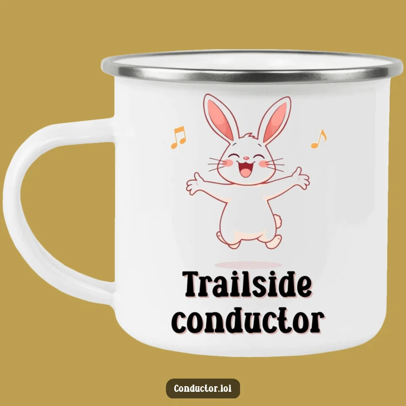 Funny Rabbit Conductor Camping Mug: Your Trail Mix Maestro