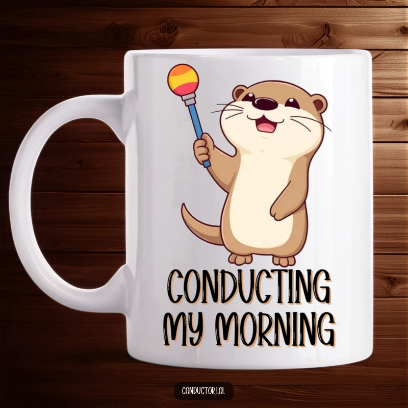 Funny, happy otter gleefully waving a colorful baton like a conductor. Ideal gift for music lovers.
