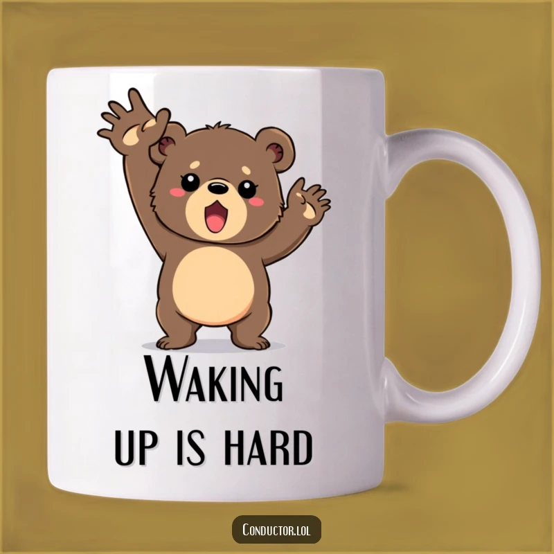 Funny Bear Cub Motivational Mug: Determined Cub's Grand Gesture Funny Gift for Achievers