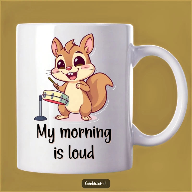 Funny Energetic Squirrel Mug: Gleeful Cymbal Banging, Hilarious Animal Lover Gift
