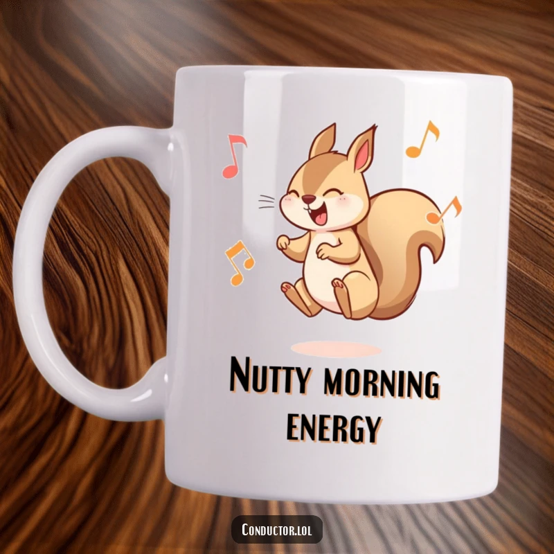 Funny Squirrel Musician Mug: A playful squirrel leaps between high and low musical notes with mischievous delight.