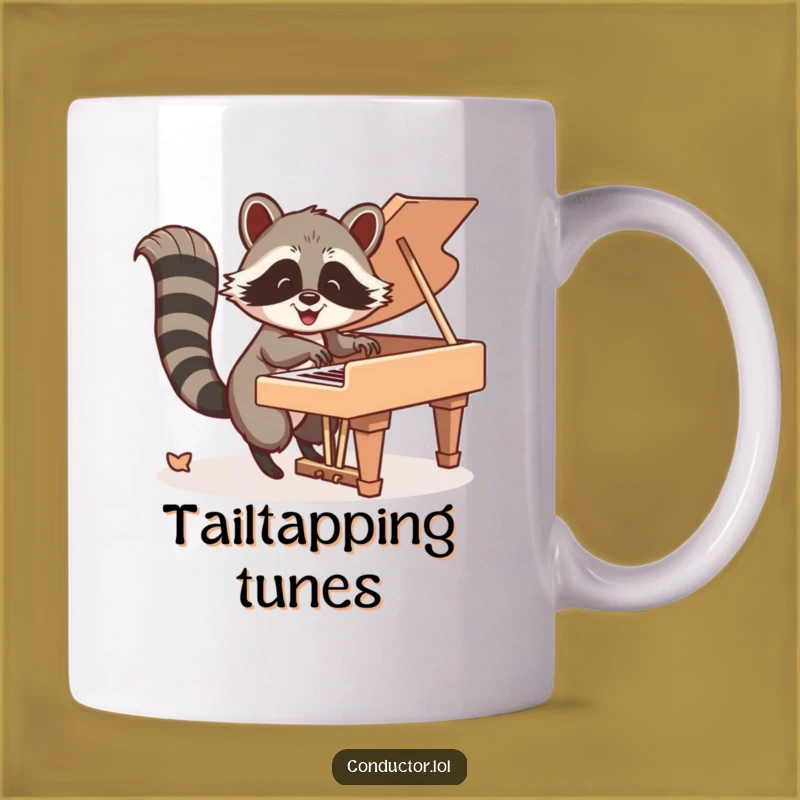 Funny Raccoon Piano Mug: Tail Tapping Keys, Perfect Musical Gift!