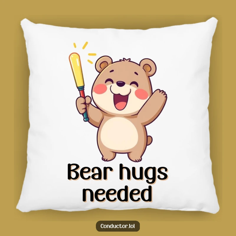 Funny Cheerful Bear Baton Pillow: Cozy Up with Positivity - Perfect Gift!