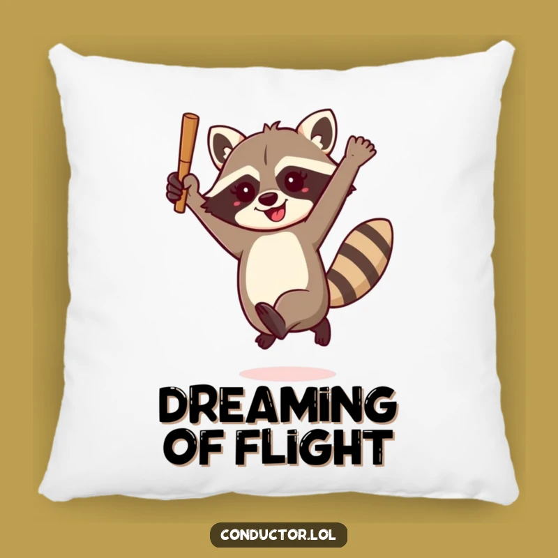 Funny Raccoon Conductor Pillow: Cuddle Up with This Energetic Musical Friend!