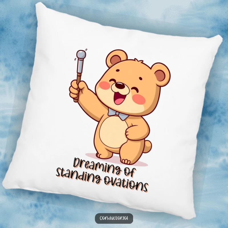 Funny Bear Conductor Pillow, depicting a content bear cub diligently conducting an invisible orchestra with a baton.