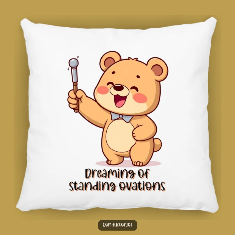 Funny Bear Conductor Pillow: Cuddle Up with a Cub Maestro