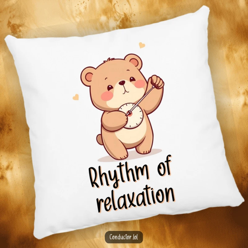 Funny Bear Metronome Pillow: A little bear precisely swings a metronome for peaceful decor.
