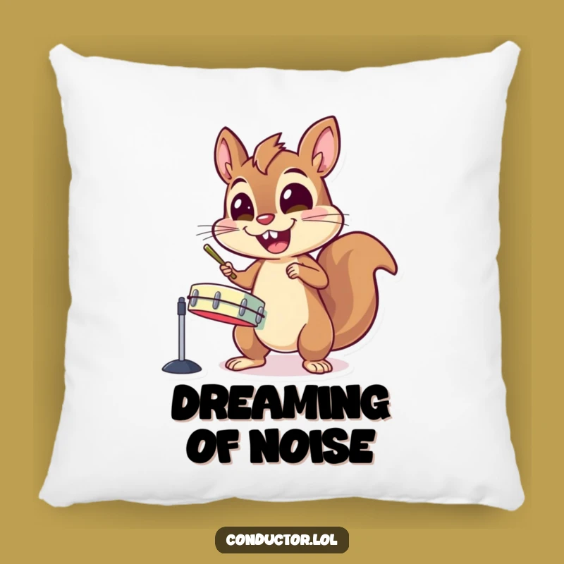 Funny Throw Pillow: Energetic Squirrel Cymbal Banger, Comfy & Hilarious Decor