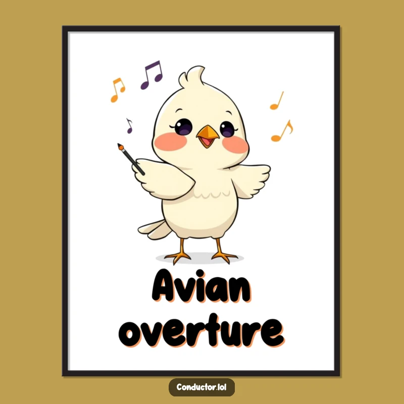 Funny Bird Conductor Digital Art - Focused Maestro Print for Music Walls