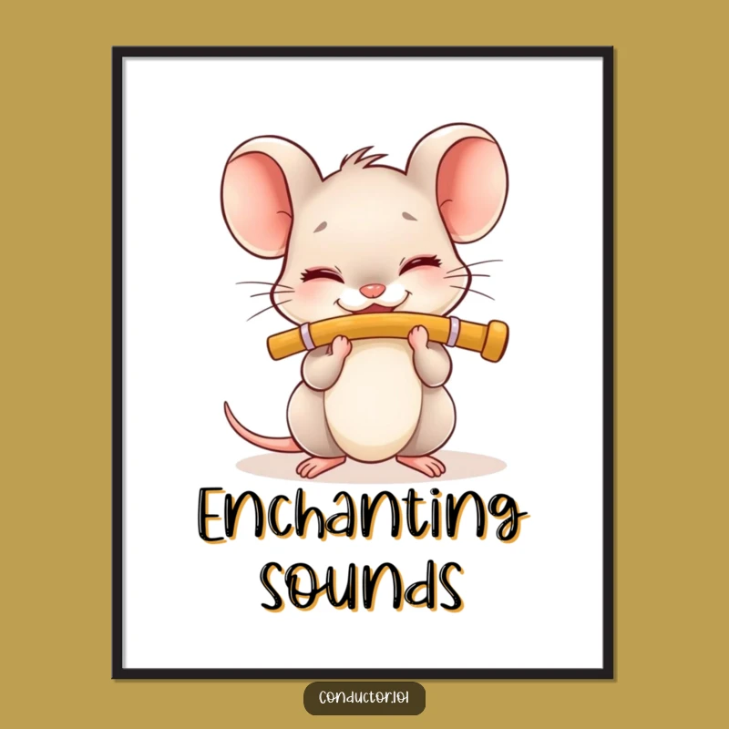 Funny Flute Mouse Digital Art: Instant Download of Musical Character, Perfect Funny Gift