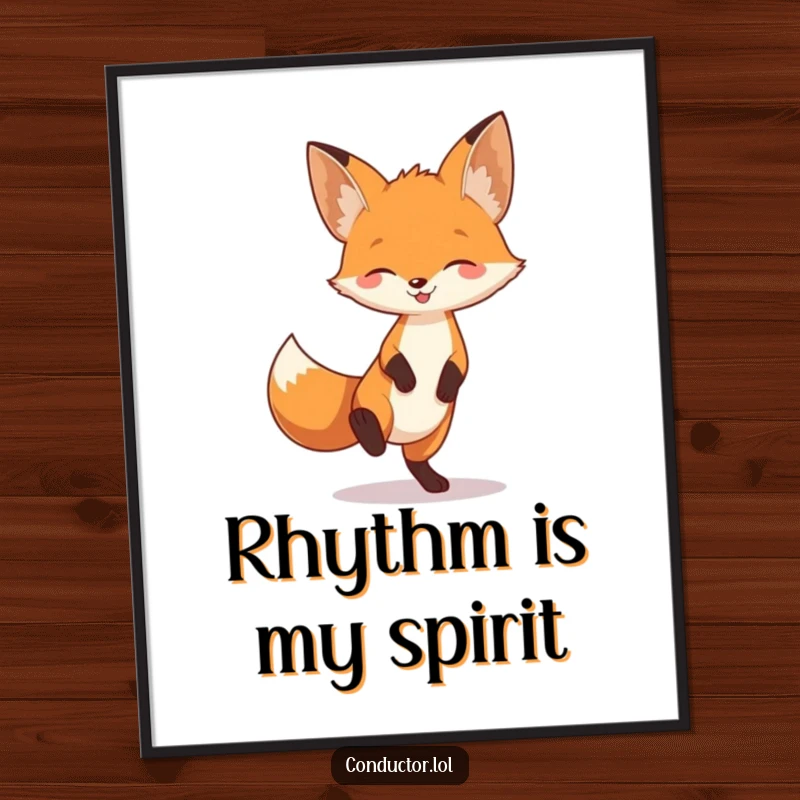 Funny fox tapping its foot to unheard music, full of playful energy, as a digital art print download.