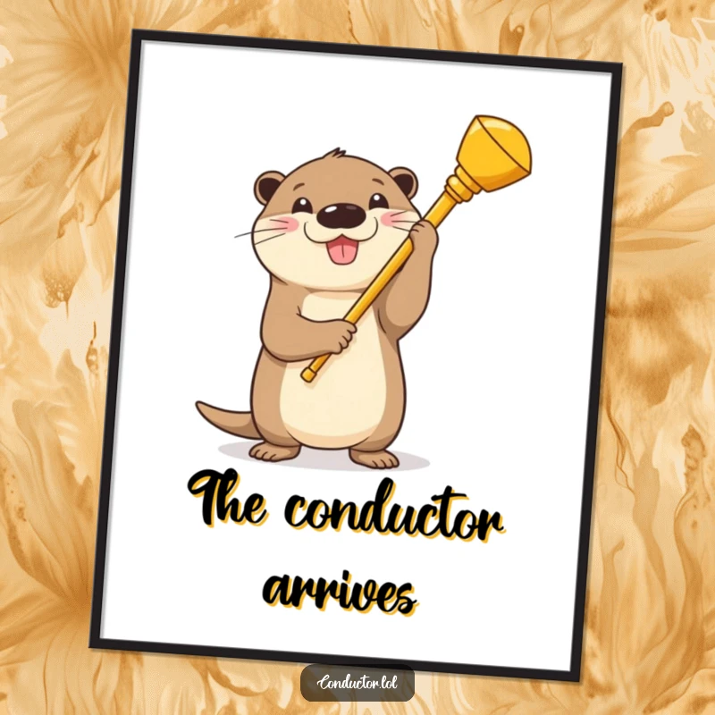 Funny Otter Conductor Digital Art: A beaming cartoon otter with a golden baton, exuding pride and musical conducting prowess.