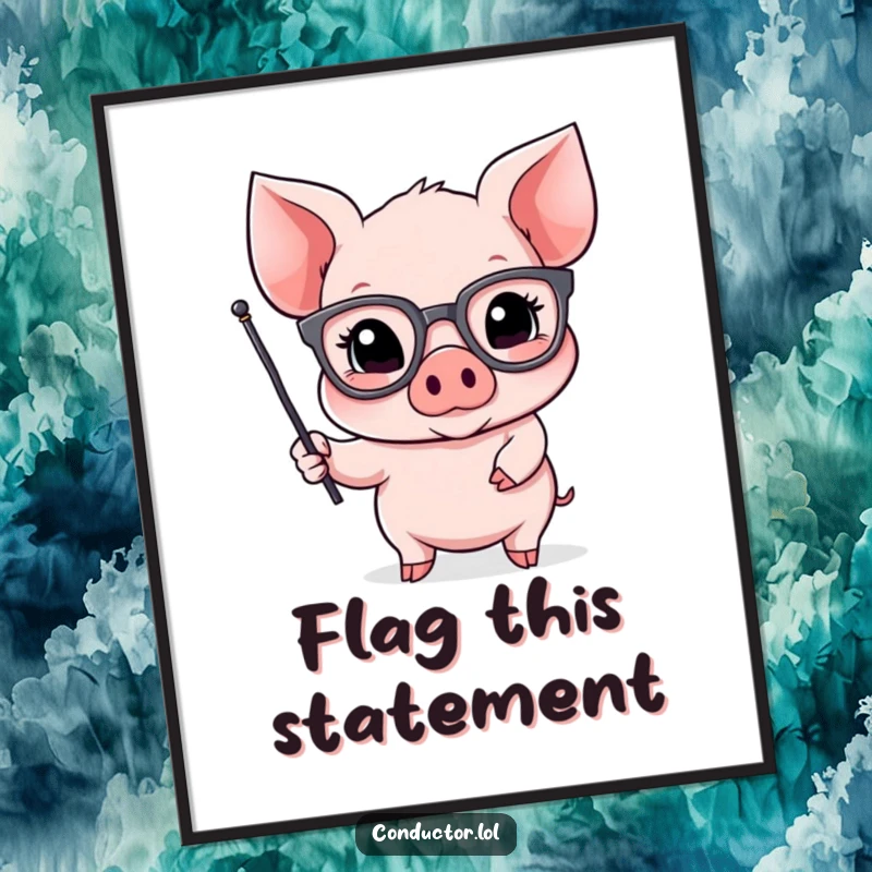 Funny Piglet Orator Digital Art Print: a piglet in spectacles gestures dramatically with a flag, motivational art.