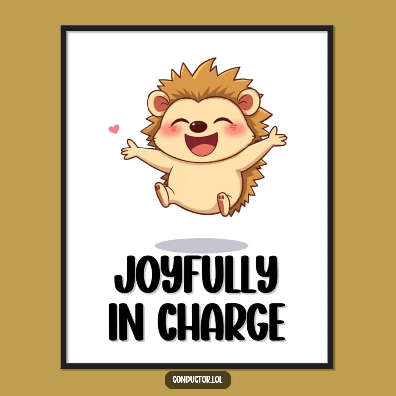 Funny Hedgehog Director Digital Art Print - Joyful Maestro for Instant Decor