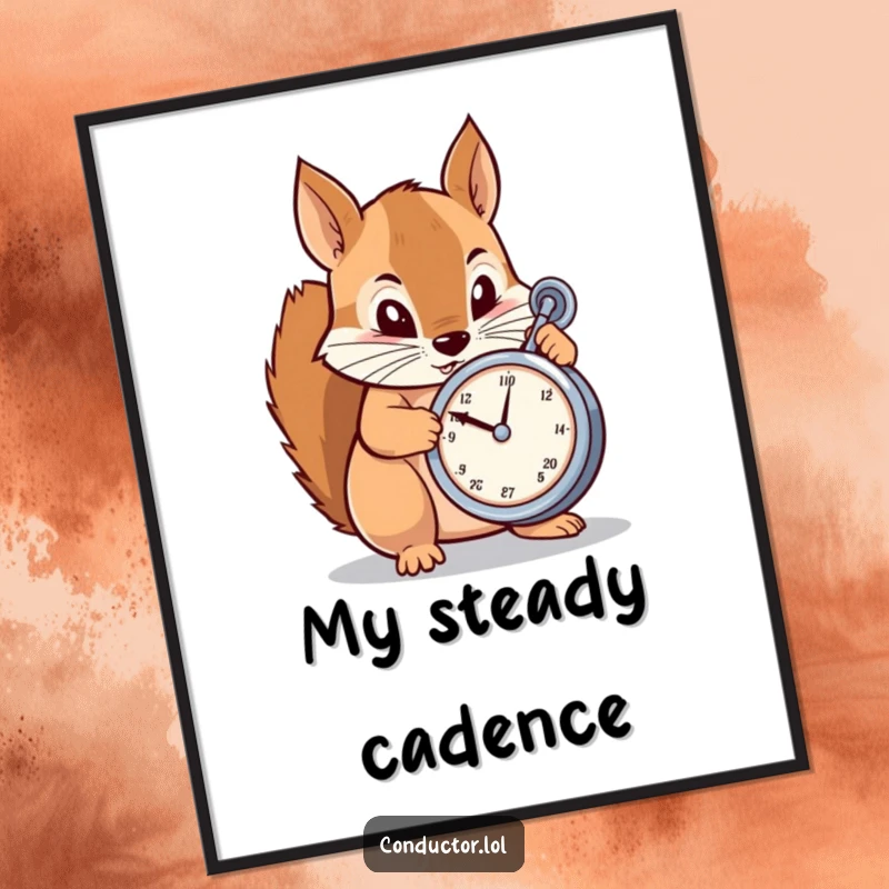 Funny Digital Art: A determined cartoon squirrel meticulously adjusting a metronome, offering instant focus and musical humor.