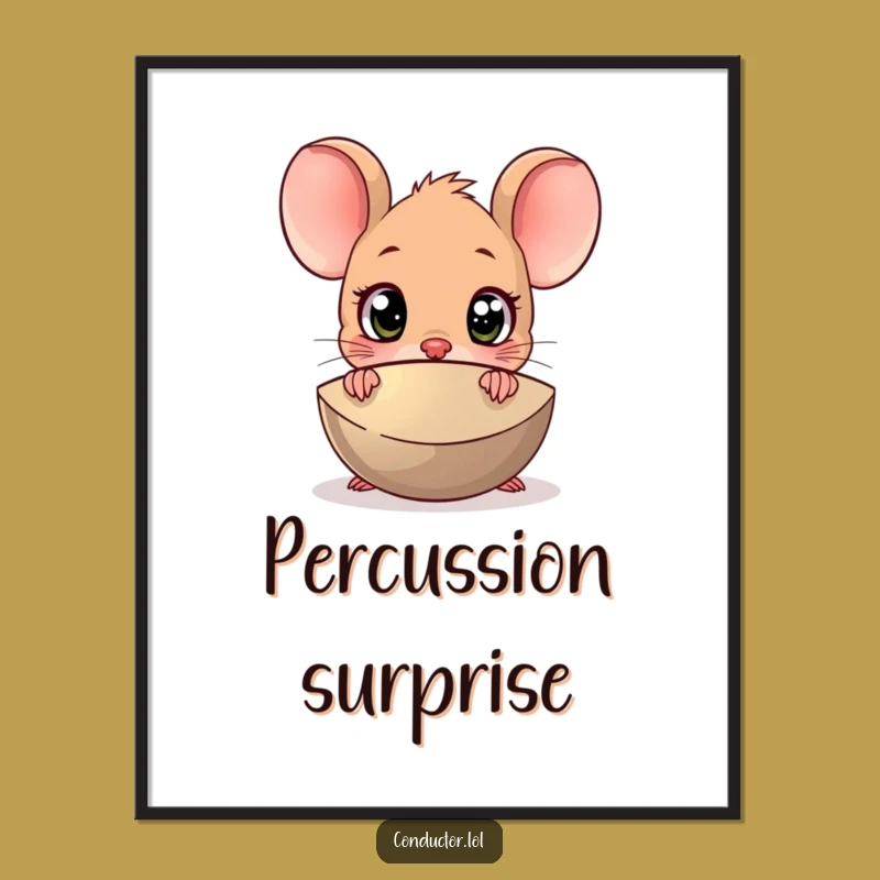 Funny Surprised Mouse Cymbal Digital Art: Hilarious Print for Music Lovers