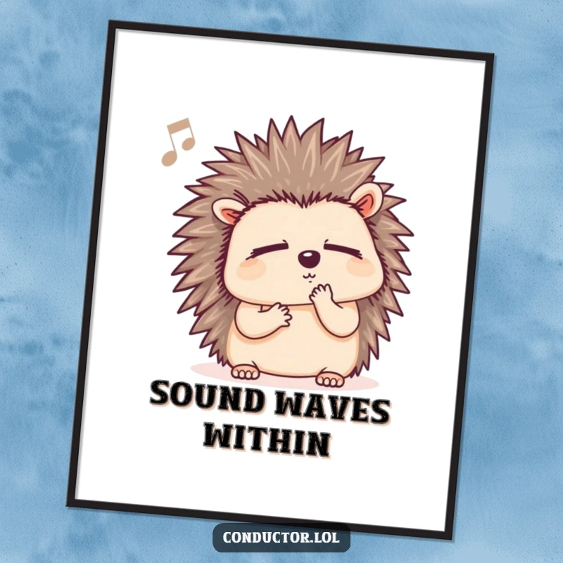 Funny hedgehog digital art print, showing a hedgehog listening to music, instant download for home decor.
