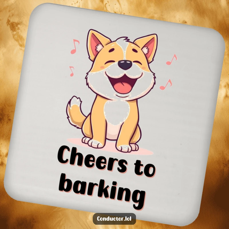 Funny dog drink coasters, featuring a proud dog barking along to music, perfect for protecting furniture.
