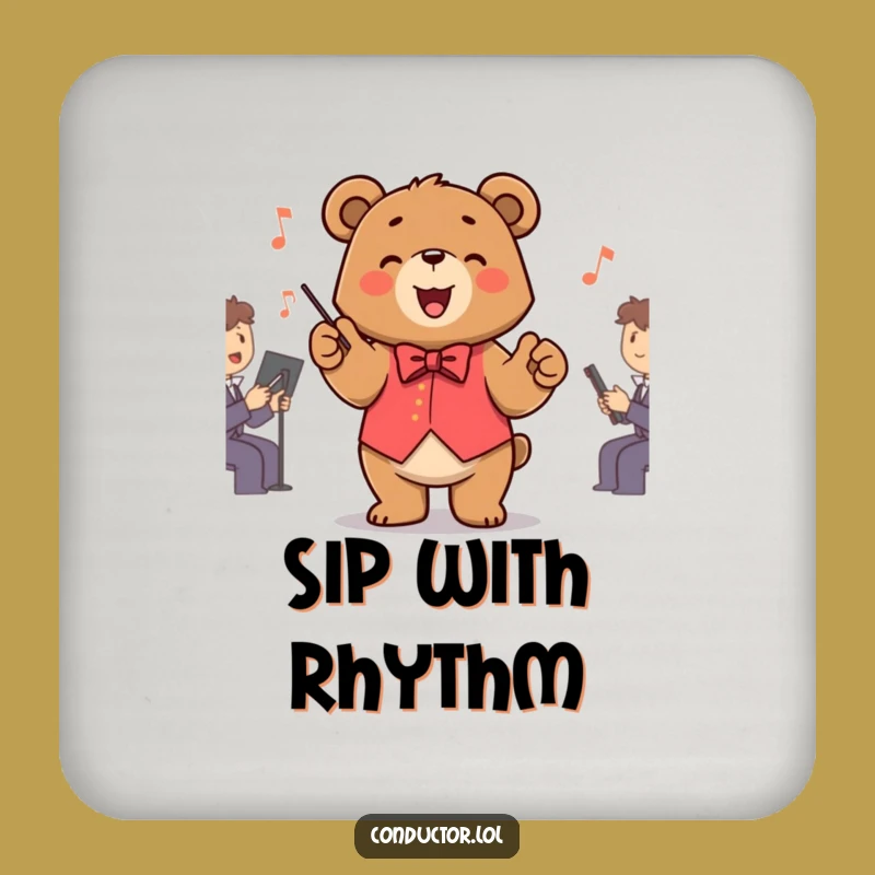 Funny Bear Conductor Coaster Set: Protect Surfaces with Maestro Style