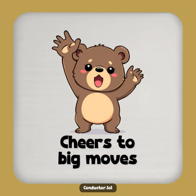 Funny Bear Cub Gesture Coaster: Determined Cub's Energetic Table Protection Funny Gift
