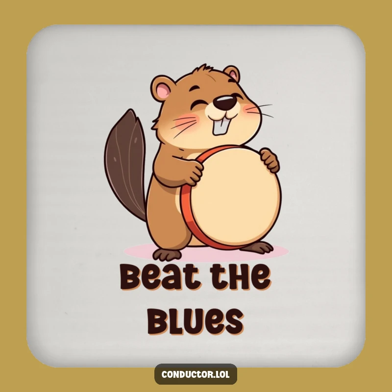 Funny Beaver Drummer Coaster: Protect Surfaces with Beaver's Powerful Beat!