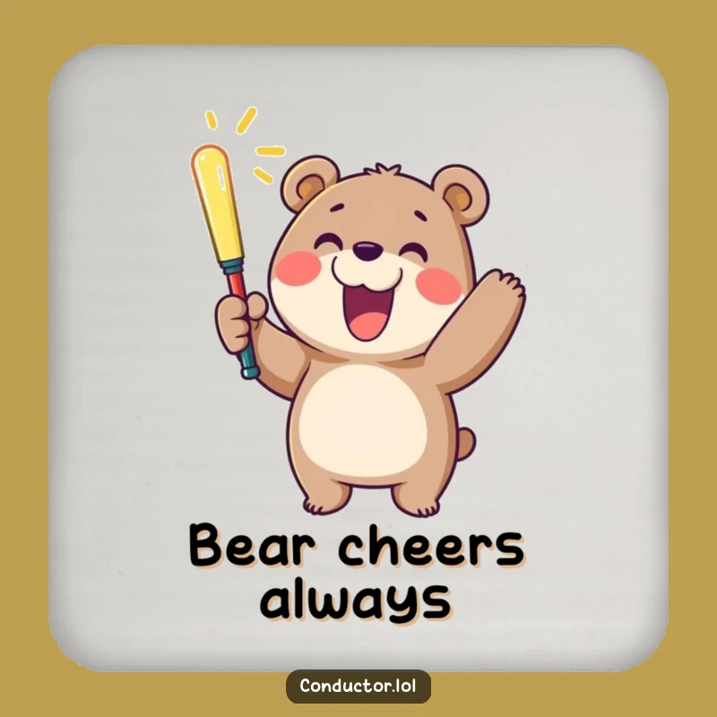 Funny Cheerful Bear Baton Coaster: Protect Surfaces with Smiles - Great Gift!