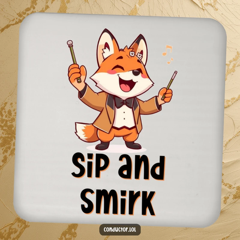 Funny Fox Conductor Coasters featuring a playful fox maestro striking a pose, protecting tabletops with dramatic flair.