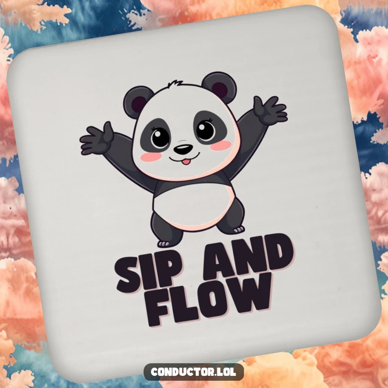 Funny Panda Performer Coaster: A focused cartoon panda in a dramatic, sweeping arm gesture, adding flair to your coaster.