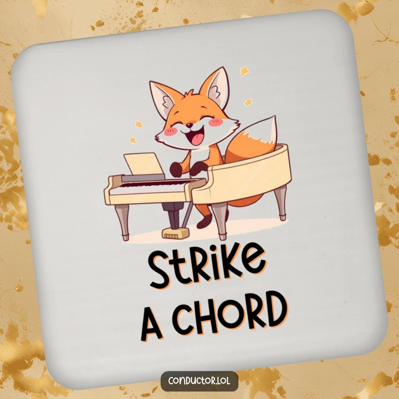 Funny fox drink coasters, featuring a happy fox playing the piano, perfect for protecting furniture.