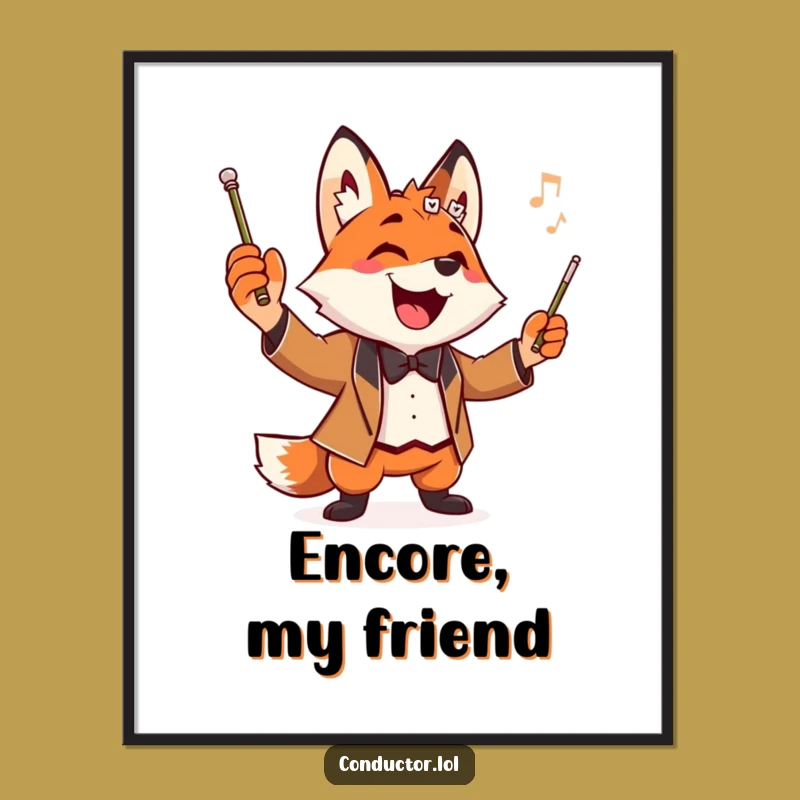 Funny Fox Conductor Poster Print: Decorate with Dramatic Maestro Art