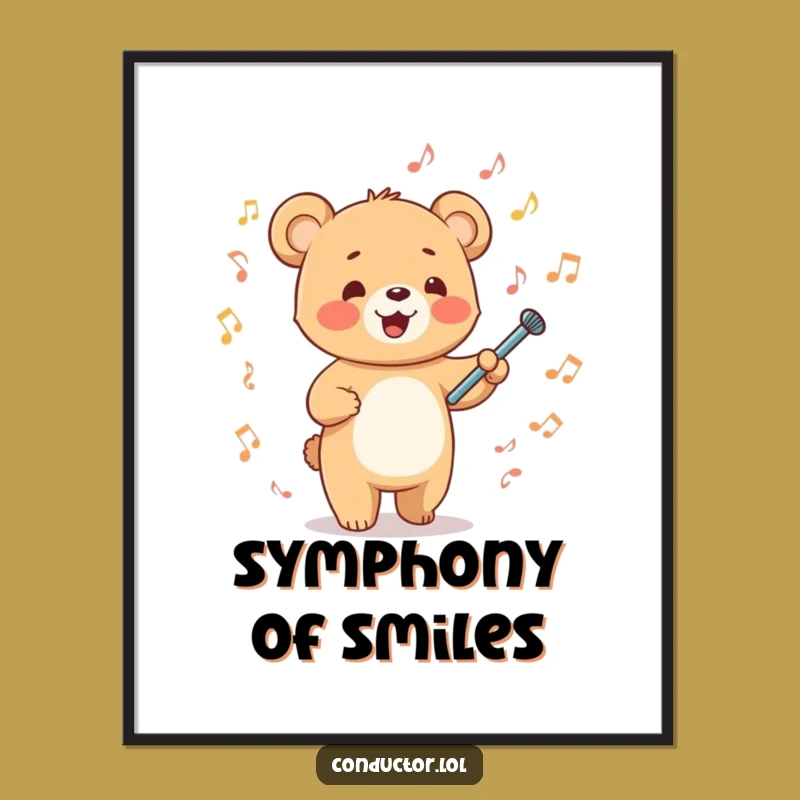 Funny Bear Cub Conducting Poster - Energetic Musical Art