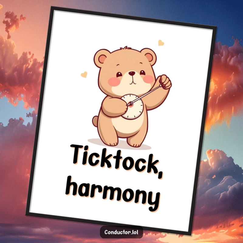 Funny Bear Metronome Poster: A little bear swings a metronome with calm, precise motion.