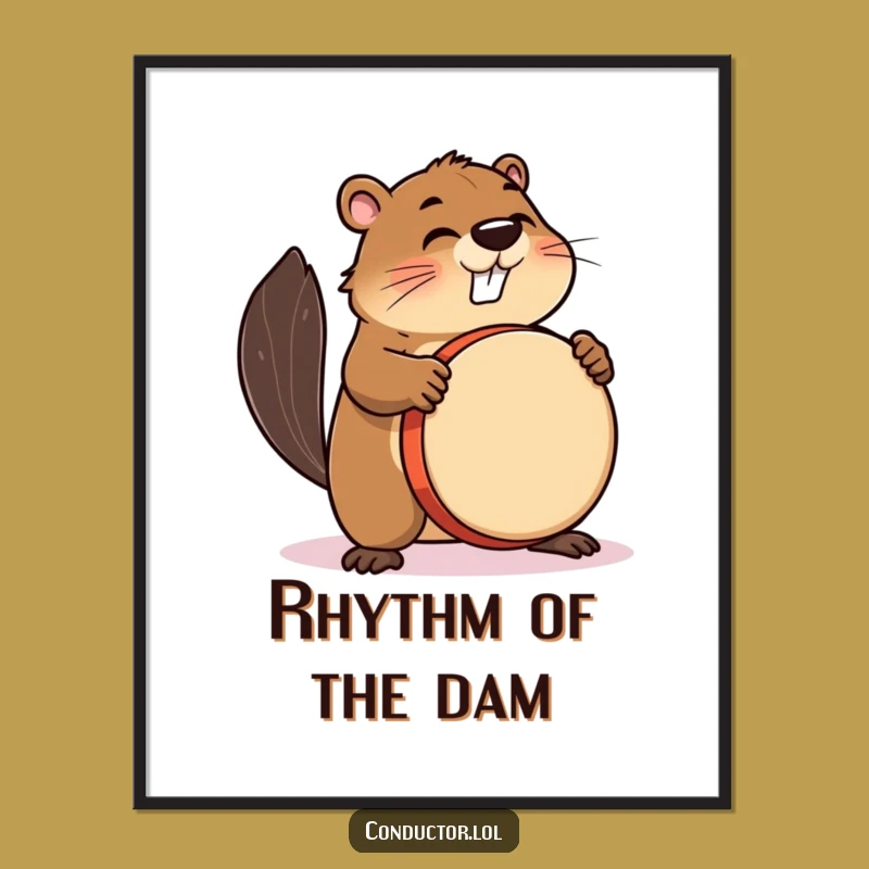 Funny Beaver Drummer Poster: Powerful Beats - Art for Music Lovers!