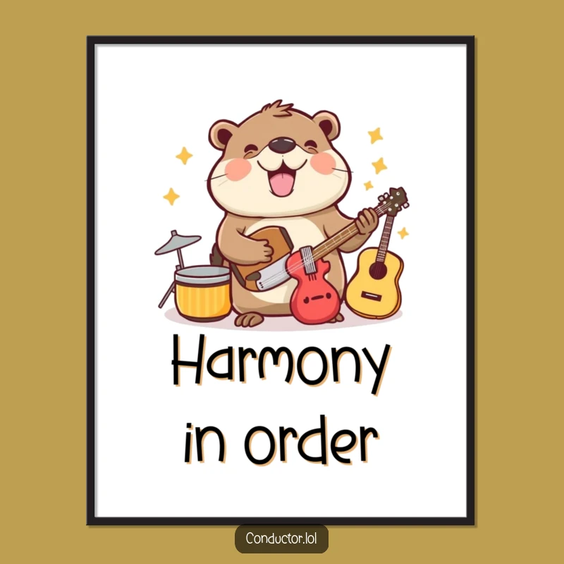 Funny Beaver Music Poster: Organized Art, Cheerful Instrument Wall Decor