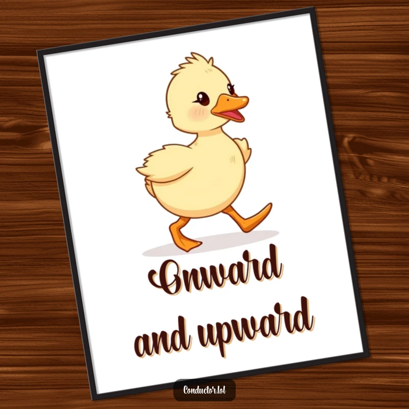 Funny, determined duckling marching with spirited enthusiasm, as wall art. Perfect for motivational spaces.