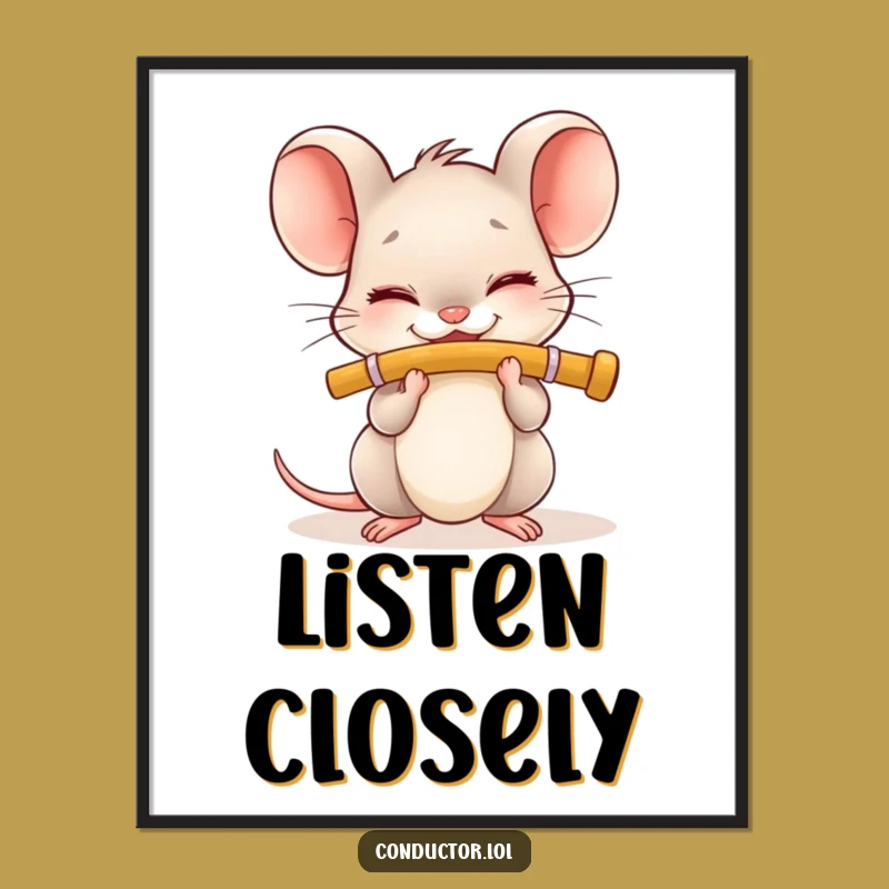 Funny Flute Mouse Poster: Charming Musical Art Print, Adorable Funny Gift for Decor