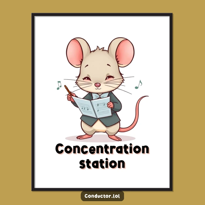 Funny Mouse Conductor Poster - Curious Maestro Score Art for Music Walls