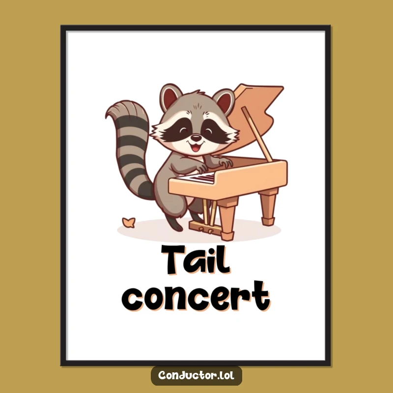 Funny Raccoon Piano Poster: Tail Tunes Art, Cheerful Wall Decor Gift!