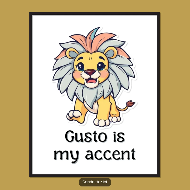 Funny Lion Leading Poster: Bold Animal Art Print, Majestic Leader Decor